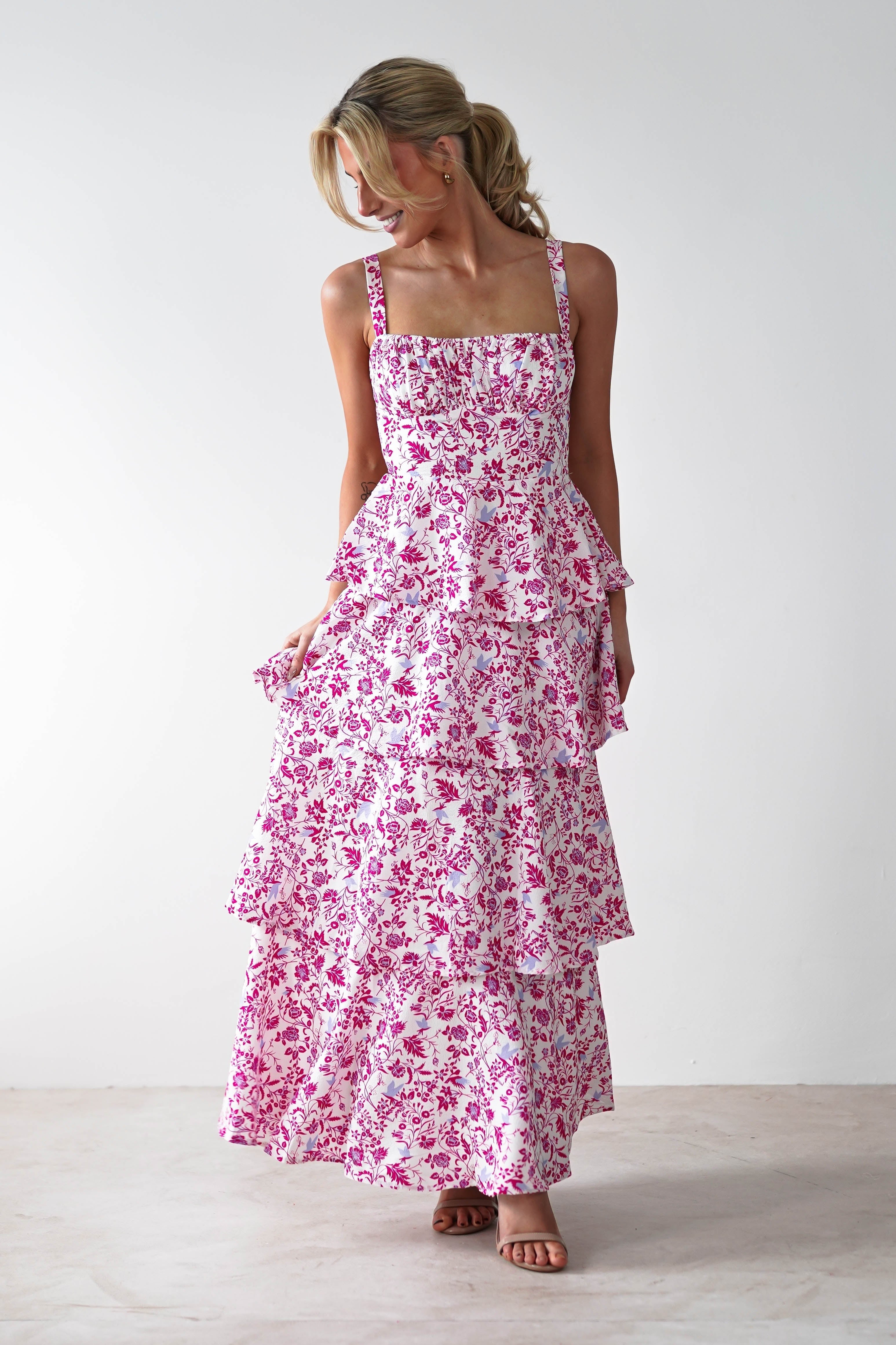 Emily | Floral Ruffle Midi Dress