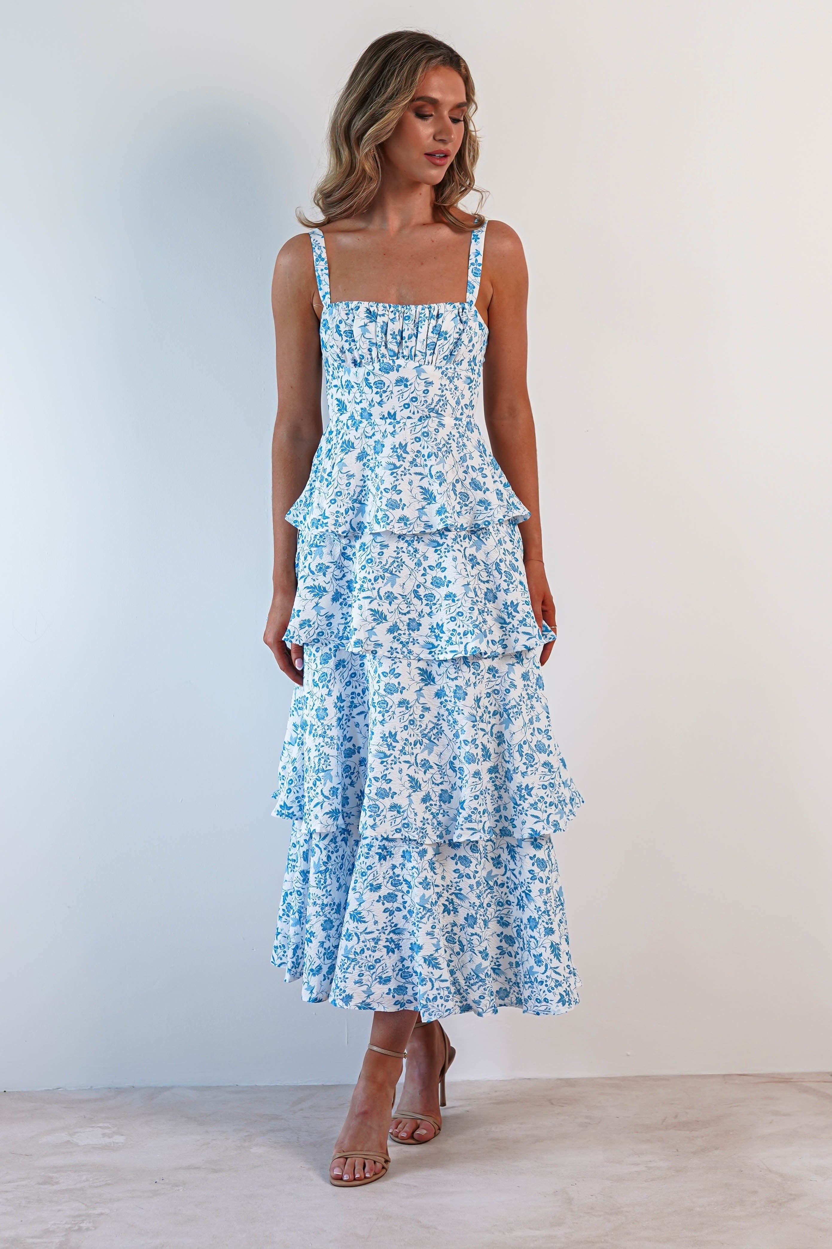 Emily | Floral Ruffle Midi Dress