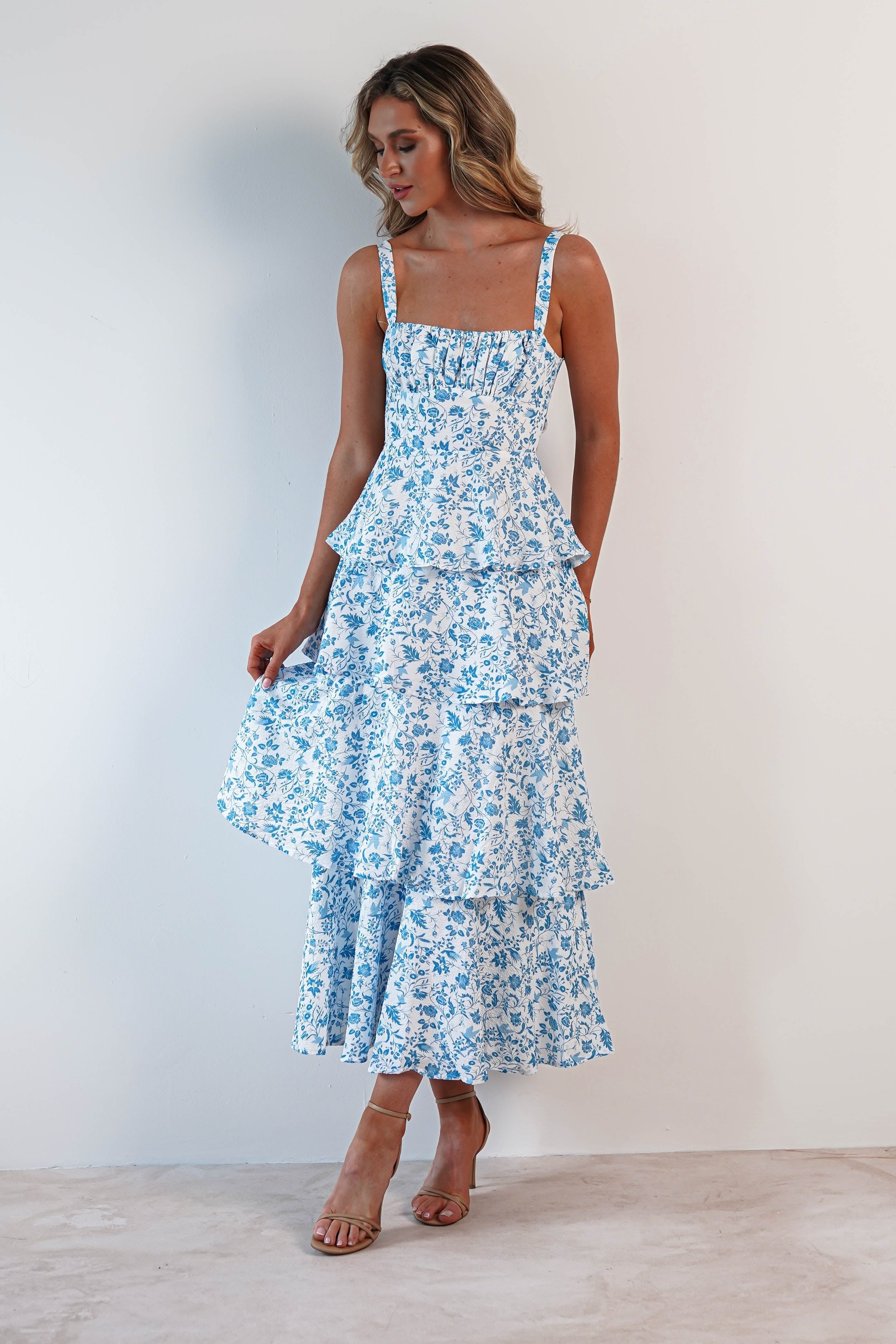 Emily | Floral Ruffle Midi Dress