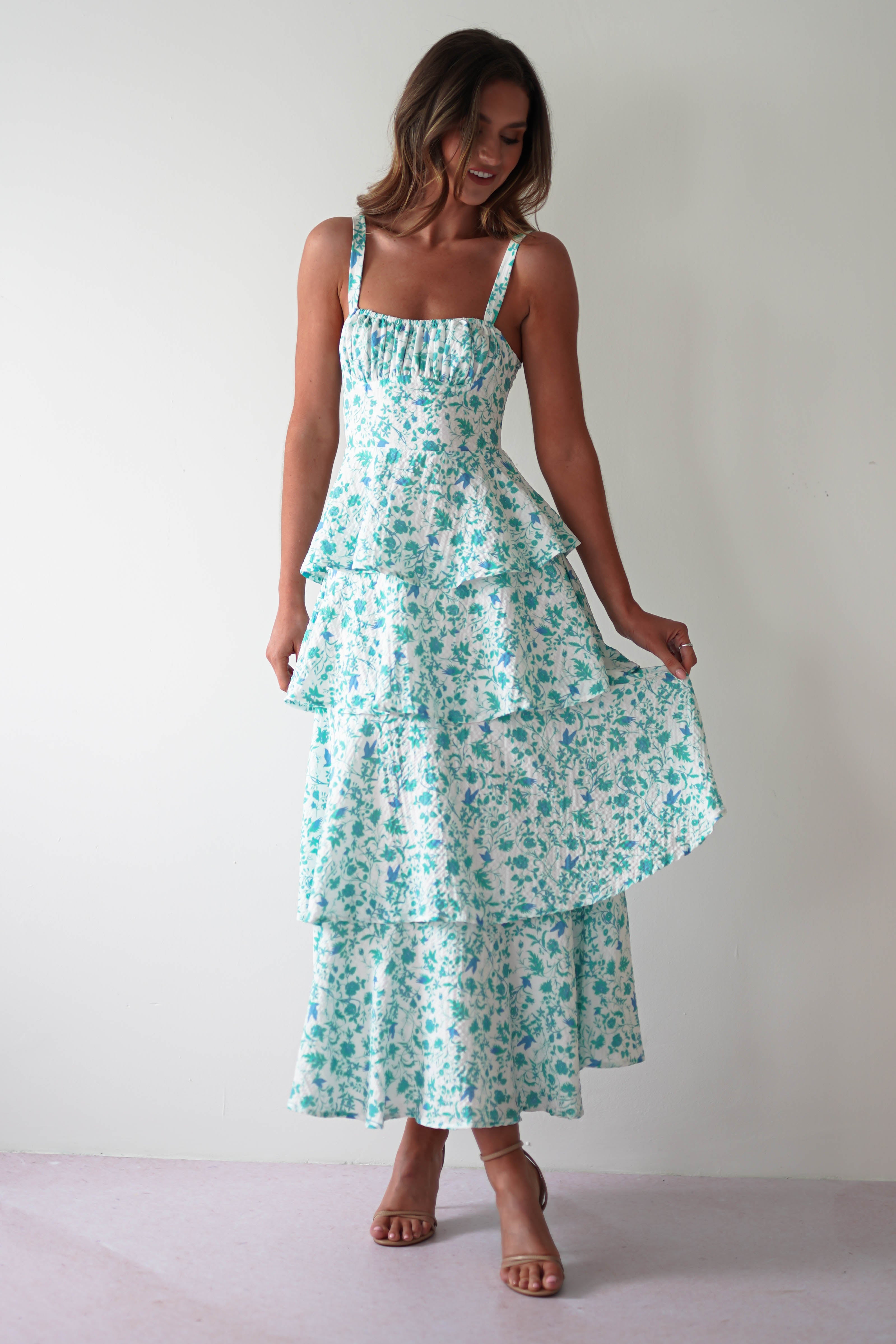 Emily | Floral Ruffle Midi Dress