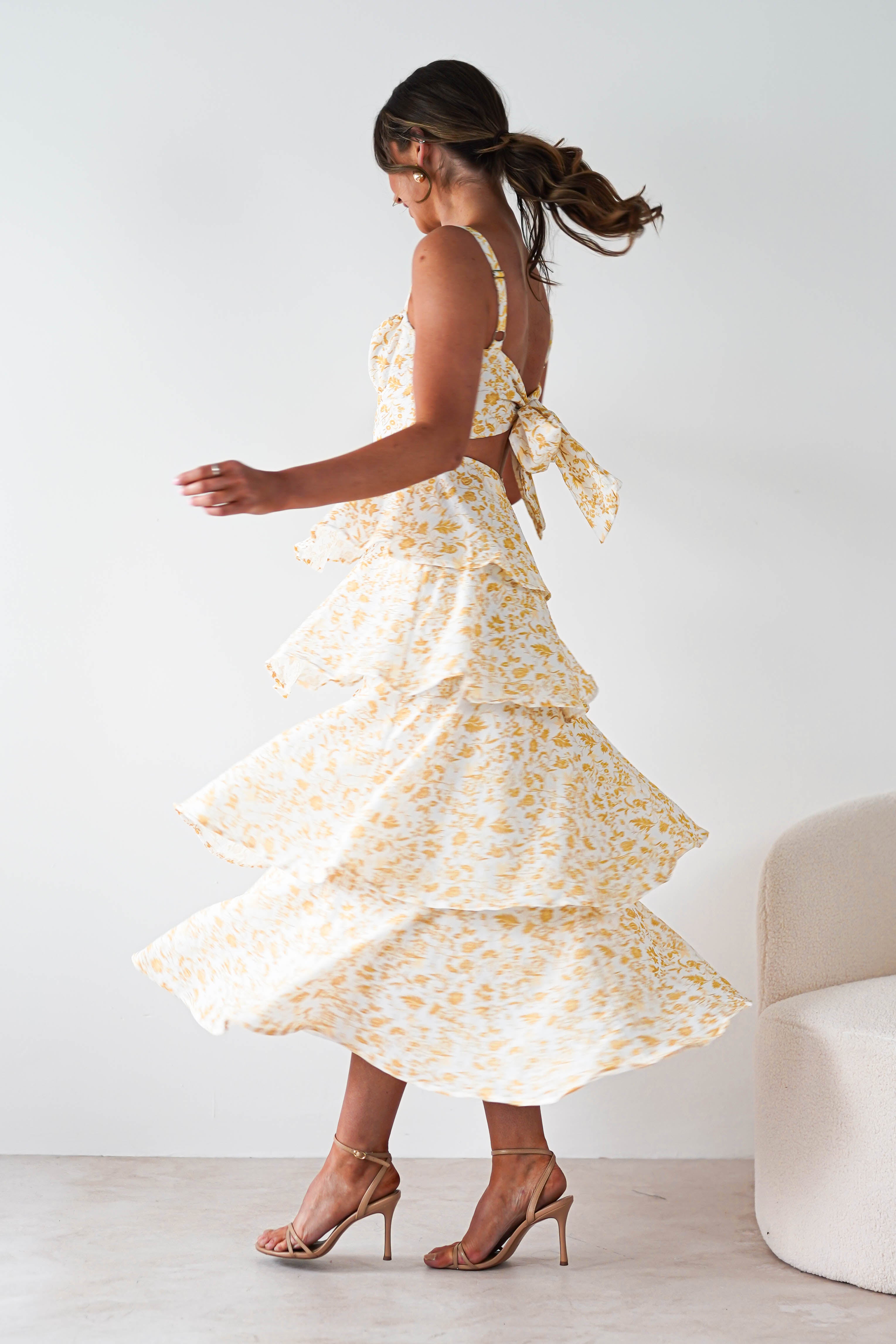 Emily | Floral Ruffle Midi Dress