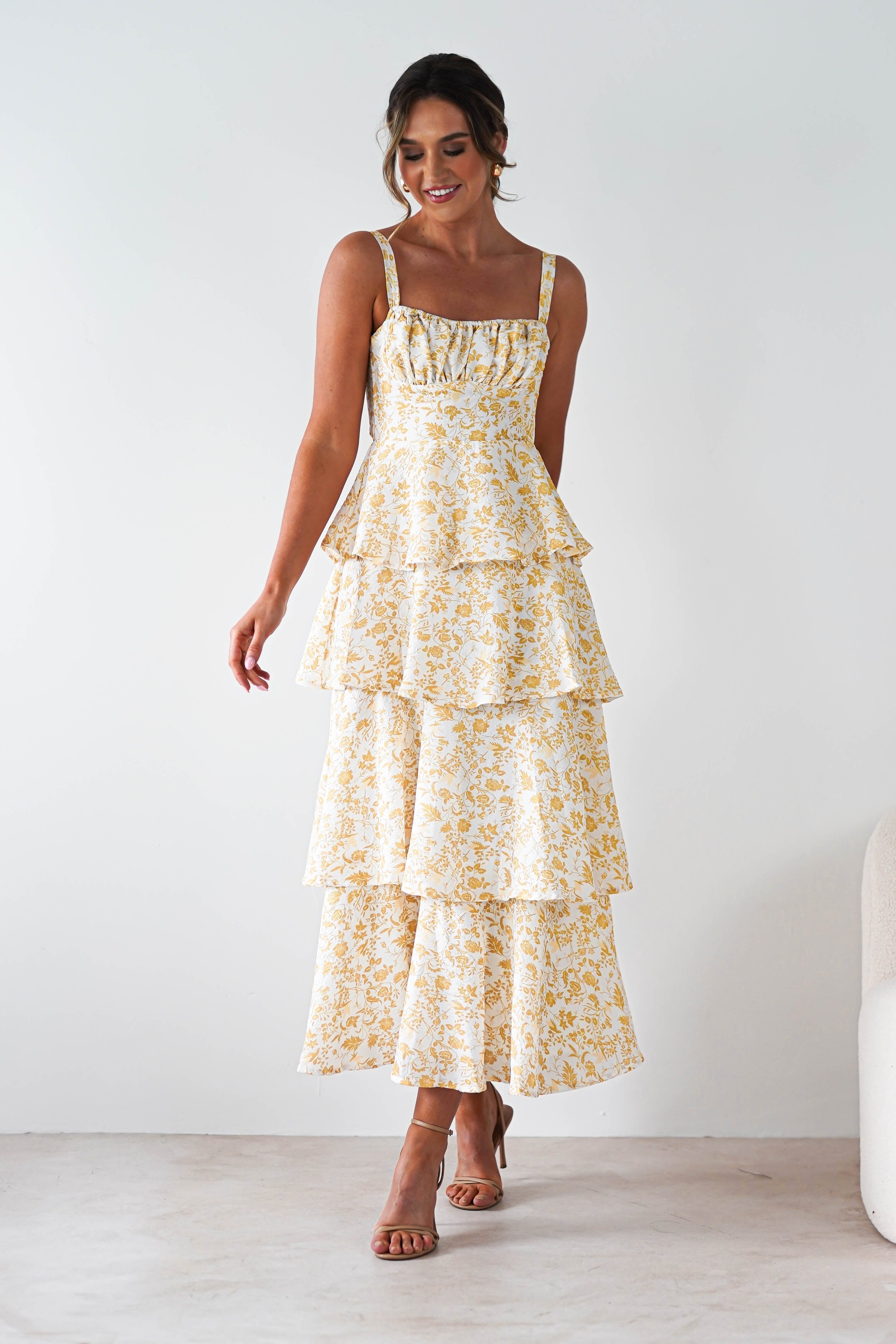 Emily | Floral Ruffle Midi Dress