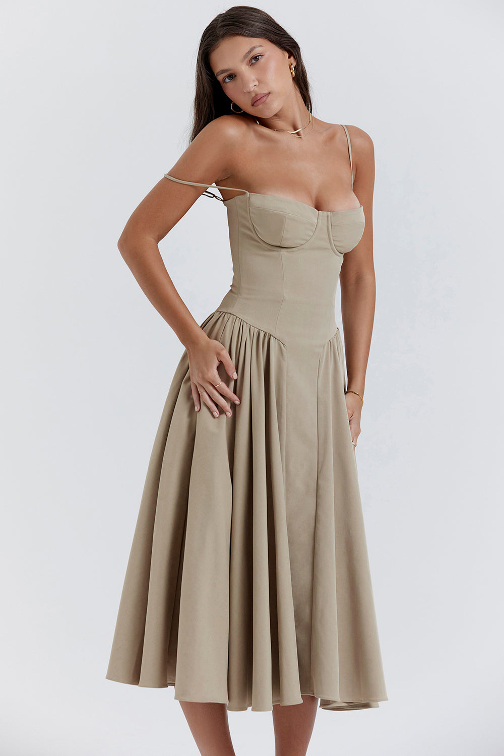 Brantley – Twill Corset Midi Dress
