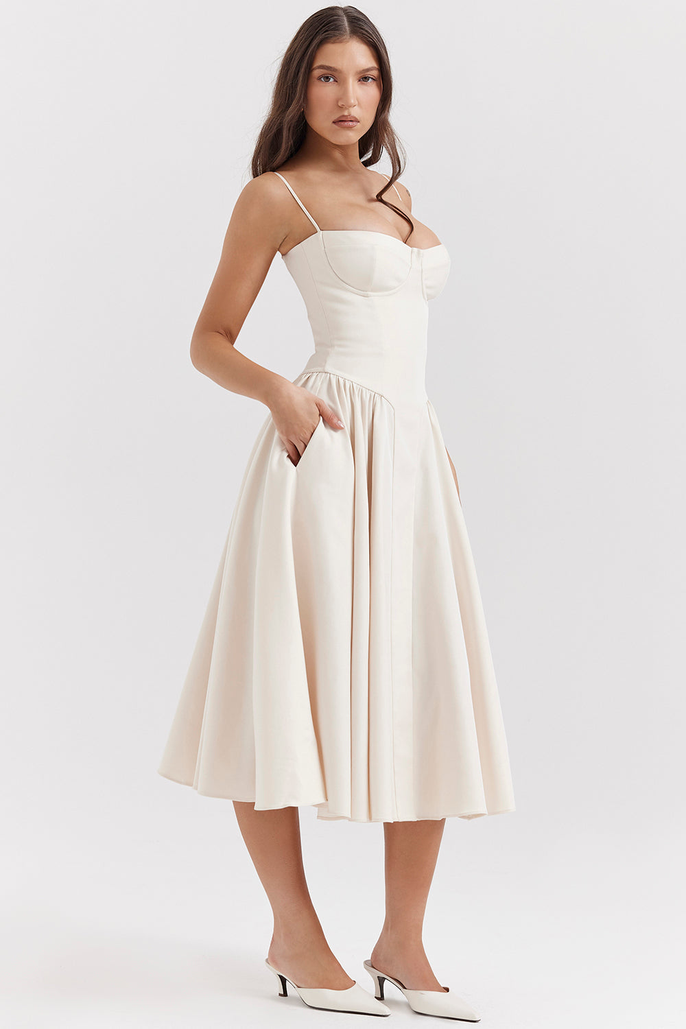 Brantley – Twill Corset Midi Dress