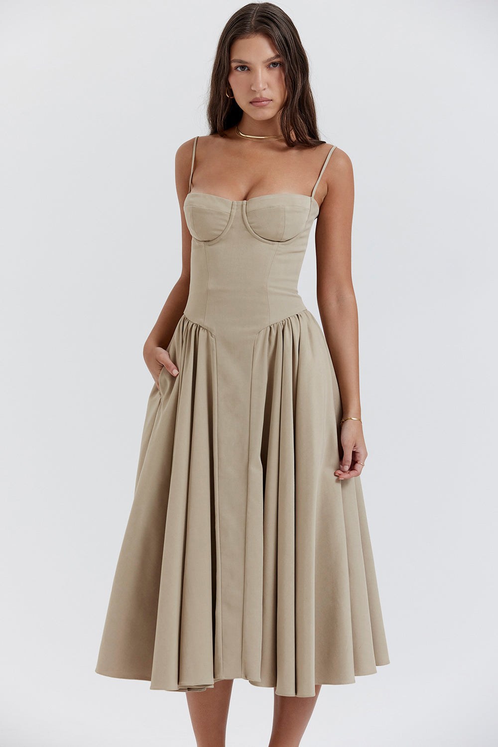 Brantley – Twill Corset Midi Dress