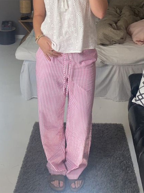 Striped Casual Drawstring Trousers