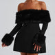 Imara - Off-Shoulder Fur Sleeve Mini Dress