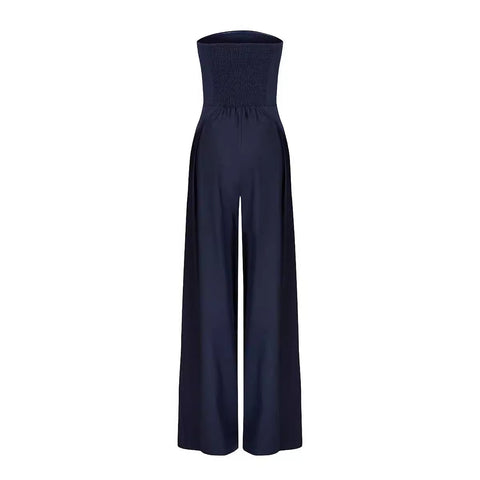 Casual Backless Slim Fit Smocked Jumpsuit