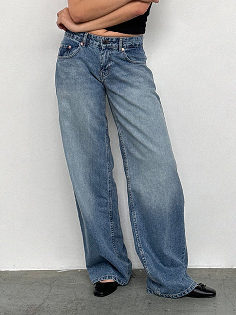 Blue – Trendy Low Waist Wide Leg Jeans