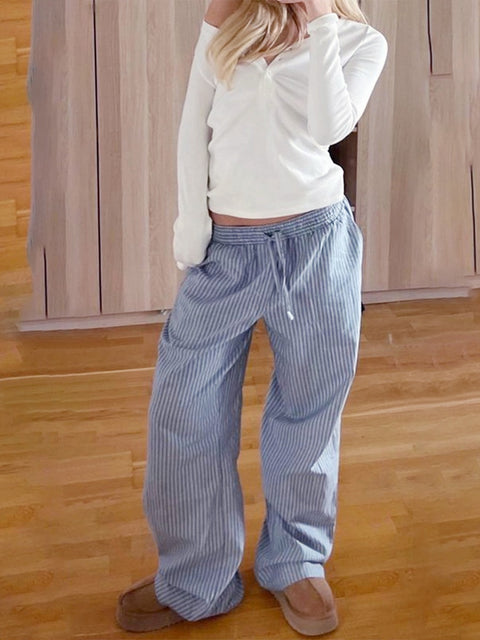 Striped Casual Drawstring Trousers