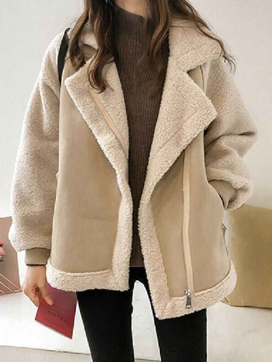 Cocolii women's aviator style jacket suede teddy oversized winter jackets