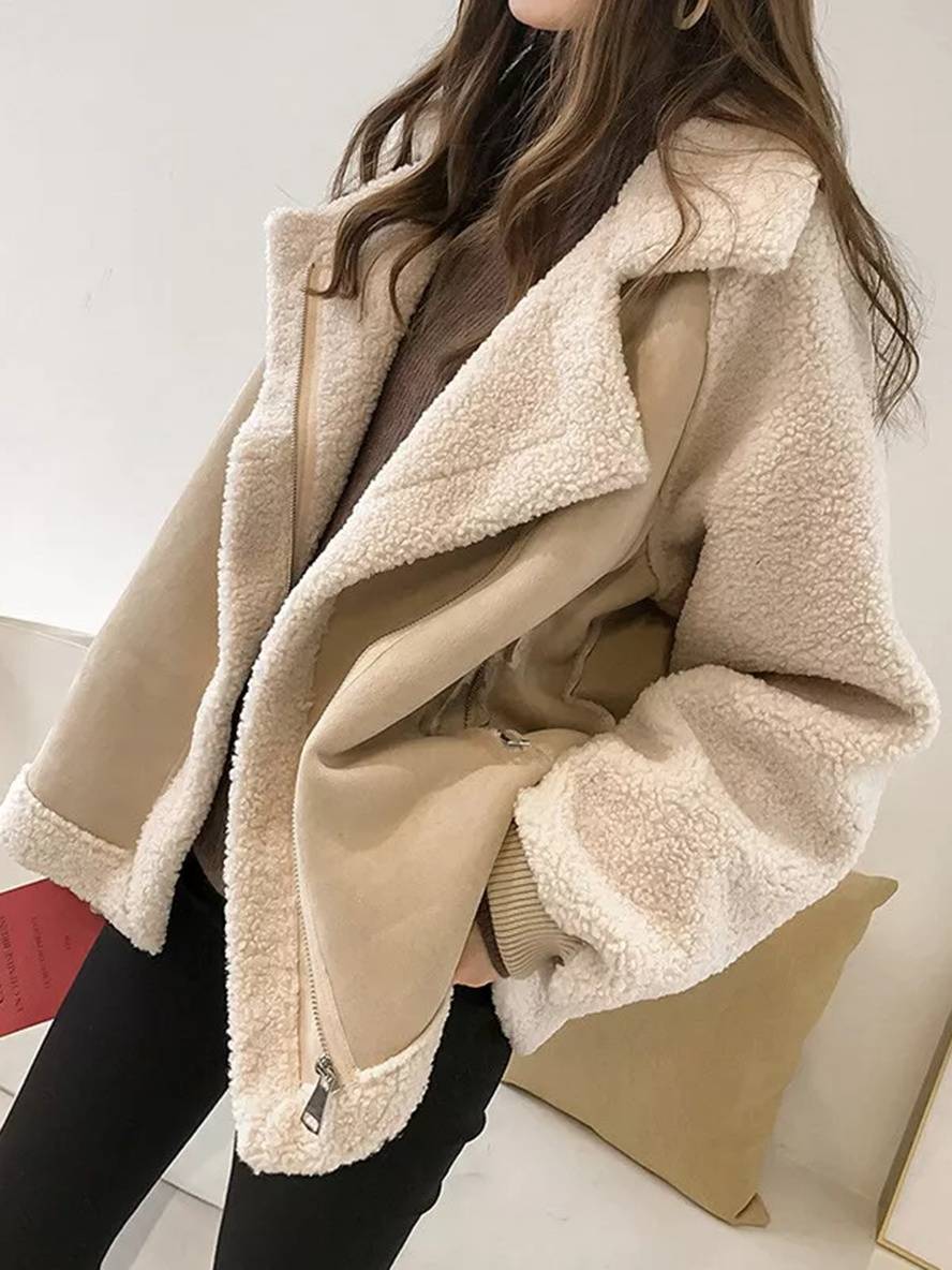 Cocolii women's aviator style jacket suede teddy oversized winter jackets