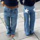 Retro Back Five-pointed Star Jeans Color Contrast Patchwork Casual Pants