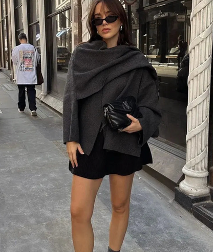 Cozy Couture | Oversized Coat with Scarf in One