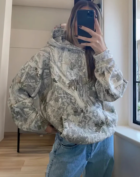 Sweat à capuche unisexe à motif camouflage avec doublure en polaire chaude