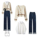 Knitted Cardigan Slimming Jeans Three-piece Set