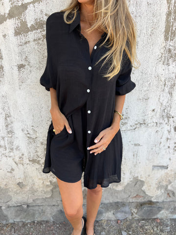 Women’s 2-Piece Loose Shirt & Elastic Shorts Set