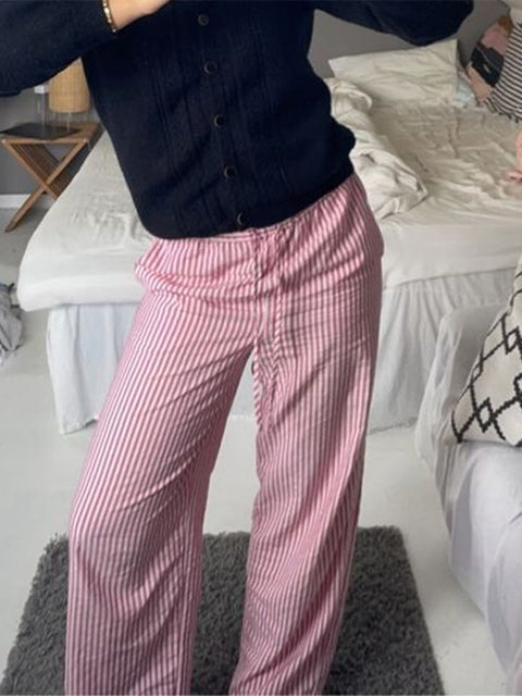 Striped Casual Drawstring Trousers