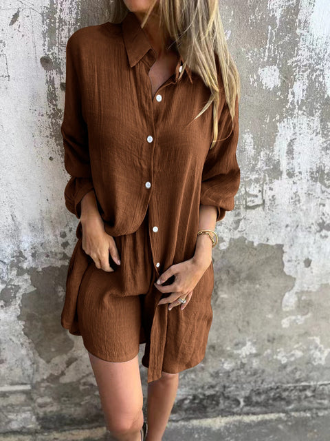 Women’s 2-Piece Loose Shirt & Elastic Shorts Set