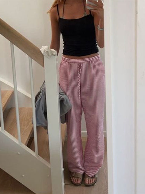 Striped Casual Drawstring Trousers