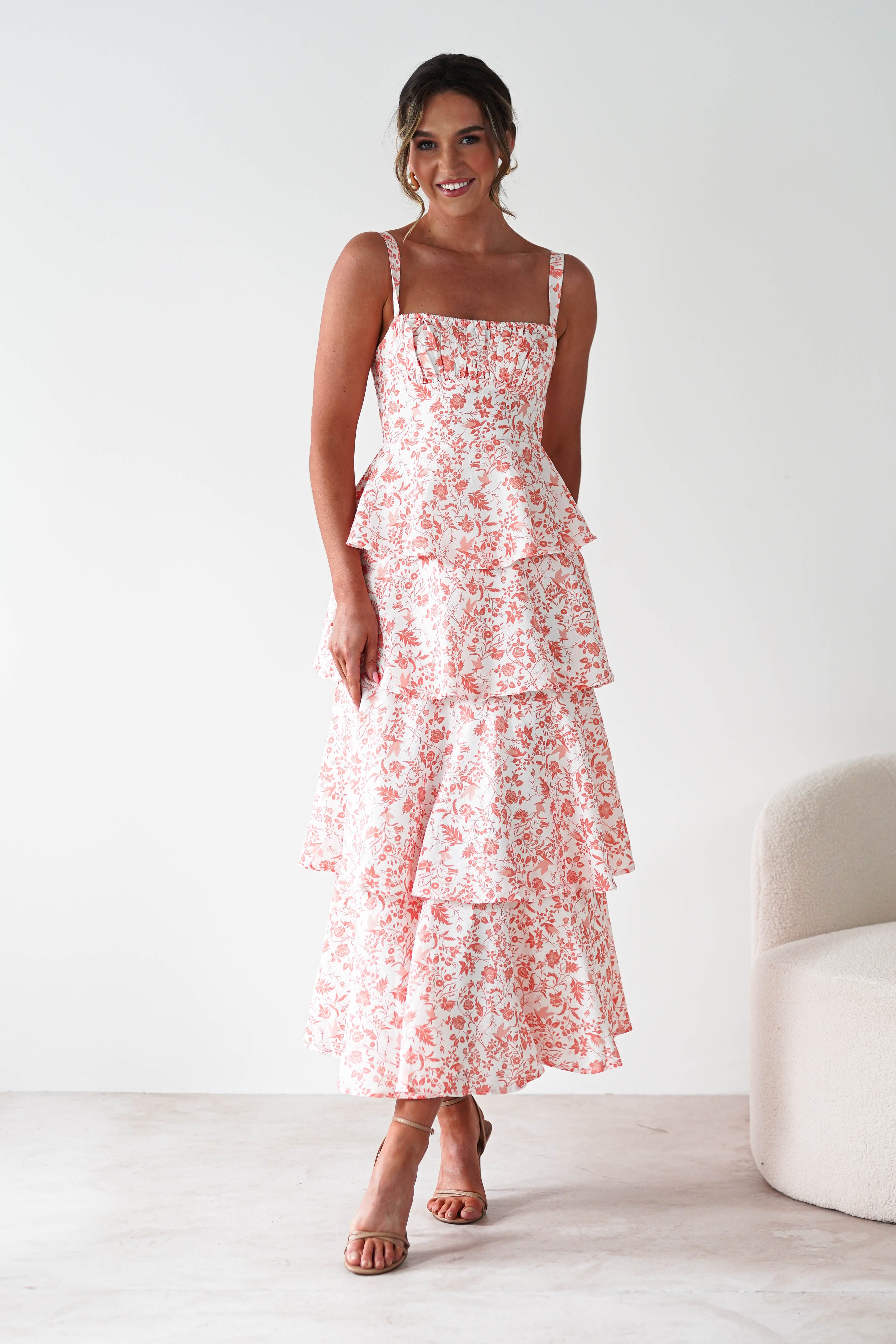 Emily | Floral Ruffle Midi Dress
