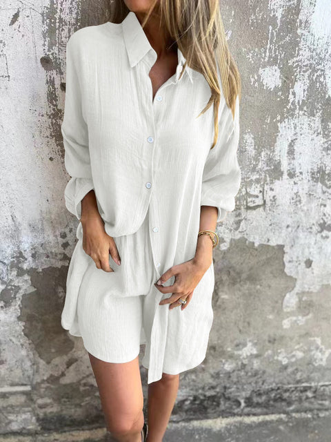 Women’s 2-Piece Loose Shirt & Elastic Shorts Set