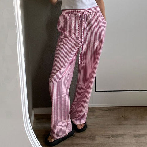 Striped Casual Drawstring Trousers