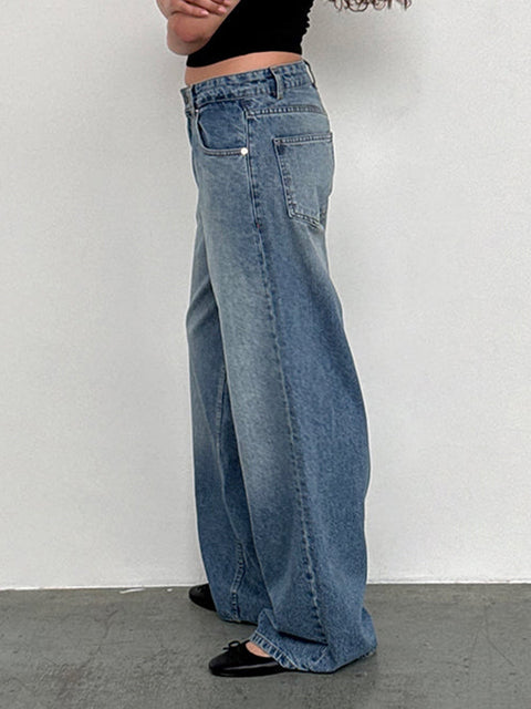 Blue – Trendy Low Waist Wide Leg Jeans