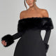 Imara - Off-Shoulder Fur Sleeve Mini Dress