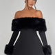 Imara - Off-Shoulder Fur Sleeve Mini Dress